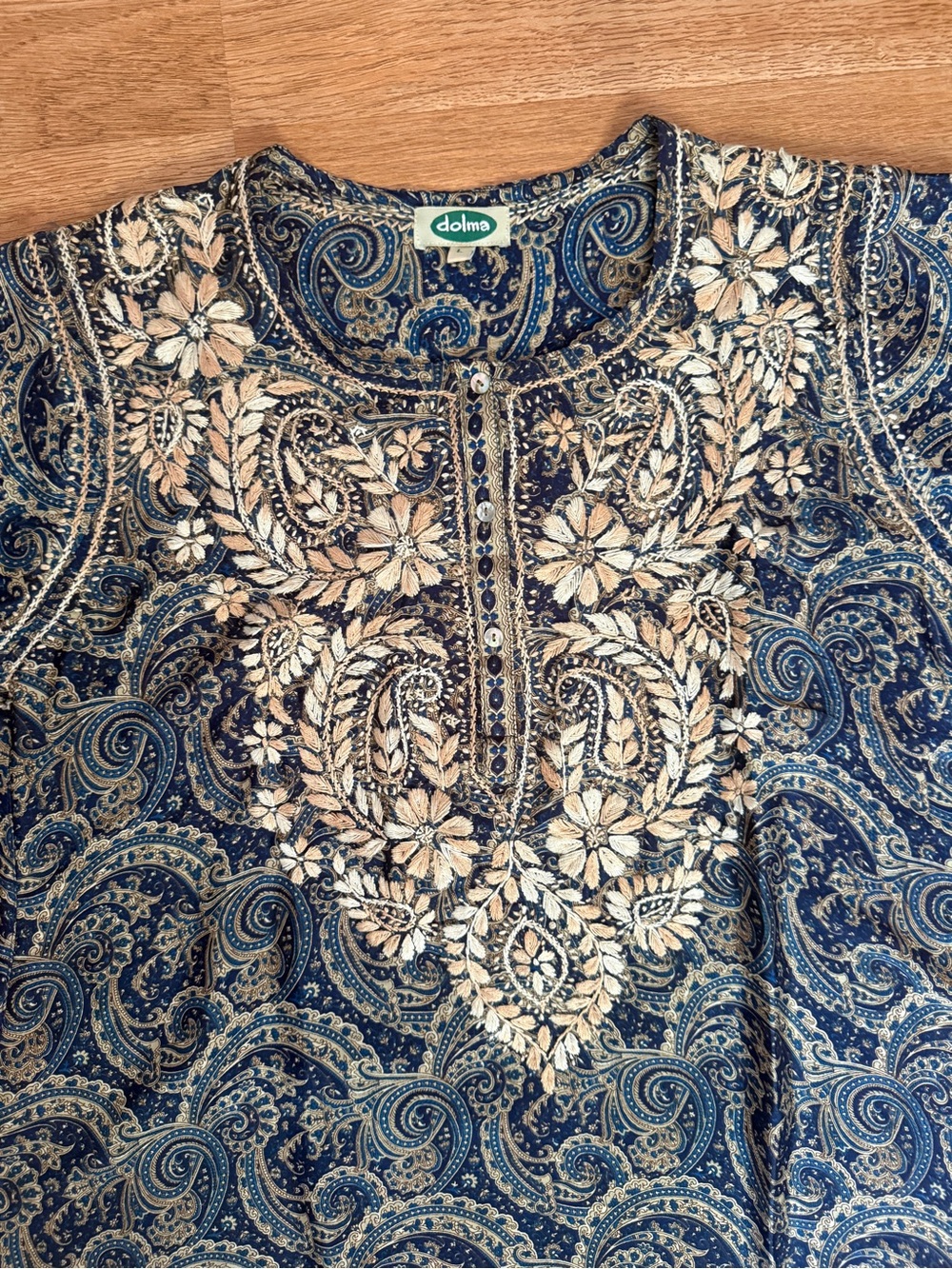 Dolma Embroidered Silk Tunic Top Navy - Picture 10 of 10